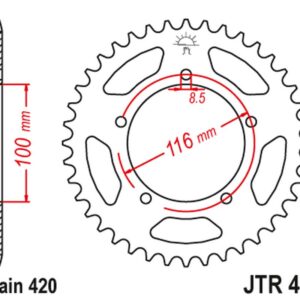 JT ZĘBATKA TYLNA 464 44 KAWASAKI KX 60 '83-03', KX 80 '83-85' (46444JT) (ŁAŃC.420)