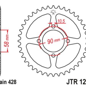 JT ZĘBATKA TYLNA 4669 42 HONDA CBR 125 11-17 (-2) (446942JT) (ŁAŃC. 428) OTWÓR NA ŚRUBĘ 10,5 - MOŻE BYŻ ZASTĄPIONA PRZEZ 269 42