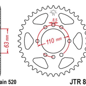 JT ZĘBATKA TYLNA 4675 44 KTM 125/200 DUKE '14-'22, 390 DUKE/RC '13-'23 (JTR890.44) (ŁAŃC. 520) KOLOR CZARNY