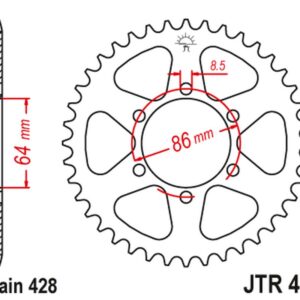 JT ZĘBATKA TYLNA 471 50 KAWASAKI KE 125 '76-87', KE 175 '76-78' (47150JT) (ŁAŃC.428) NA ZAMÓWIENIE
