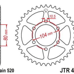 JT ZĘBATKA TYLNA 478 45 KAWASAKI ZX6R (05-20), Z750 (04-12) (MOŻE BYĆ ZASTĄPIONA PRZEZ 4578 43 JTR1478.45) (ŁAŃC. 520) KOLOR CZARNY (47845JTZBK)