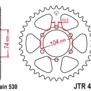 JT ZĘBATKA TYLNA 481 45 KAWASAKI Z 400/550 '80-83', Z 650 '79', KH 500 '72-75' (48145JT) (ŁAŃC.530) NA ZAMÓWIENIE