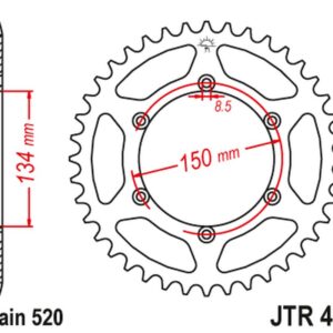 JT ZĘBATKA TYLNA 489 46 ALUMINIOWA RACELITE KAWASAKI KX/KXF '84-20 (48946JT) (ŁAŃC. 520) KOLOR CZARNY