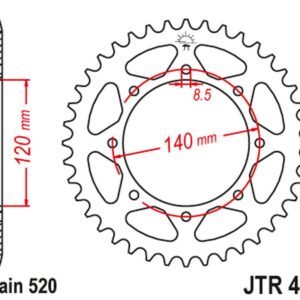 JT ZĘBATKA TYLNA 491 43 KAWASAKI KLR 650C '95-'03 (49143JTZBK) (ŁAŃC. 520) KOLOR CZARNY