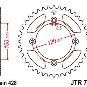 JT ZĘBATKA TYLNA 798 54 SUZUKI RM 80 '83-01, YAMAHA YZ 85 '02-24 (79854JT) (ŁAŃC. 428)
