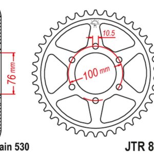 JT ZĘBATKA TYLNA 816 45 SUZUKI GSXR1100, GSXR750 (92-95) (81645JTZBK) (ŁAŃC. 530) KOLOR CZARNY - ZAMIENNA Z 825 45