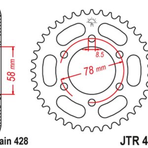 JT ZĘBATKA TYLNA 826 37 KAWASAKI KH 100 '93-94', KH 125 '83-94' (6 OTWOTÓW) (82637JT) (ŁAŃC.428)
