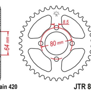 JT ZĘBATKA TYLNA 834 43 YAMAHA RD 80MX '81-85, RS 100 '80-82 (83443JT) (ŁAŃC. 420)