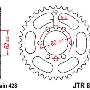JT ZĘBATKA TYLNA 843 47 YAMAHA DT 80LC '83-84 (-1), DT 125LC (-2), SR 125 '80-'94 (-2) (84347JT) (ŁAŃC. 428)
