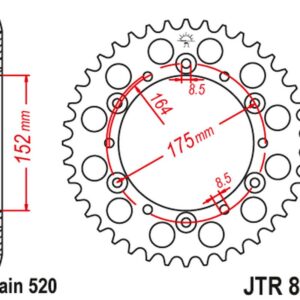 JT ZĘBATKA TYLNA 856 50 ALUMINIOWA RACELITE YAMAHA YZ/YZF '88-'98 (85650JTA) (JTR853.50) (ŁAŃC. 520) KOLOR CZARNY
