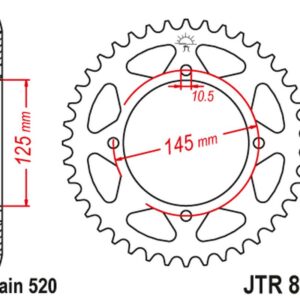 JT ZĘBATKA TYLNA 857 47 YAMAHA XV 125 VIRAGO '97-01, XVS 125 DRAG STAR '00-04, TT 600R '04, (85747JT) (ŁAŃC. 520) KOLOR CZARNY