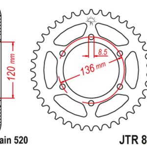 JT ZĘBATKA TYLNA 859 43 YAMAHA TZR 250 '89-, (FZR 400RR '90-95 KONWERSJA) (85943JT) (ŁAŃC. 520) NA ZAMÓWIENIE