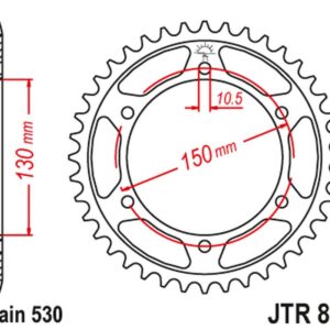 JT ZĘBATKA TYLNA 860 47 YAMAHA YZF 600R THUNDER CAT '96-03, (FZR 1000 '89-95, GTS 1000 '93-00, YZF 1000 THUNDER ACE '98-00 KONWERSJA) (86047JT) (ŁAŃC.530) KOLOR CZARNY