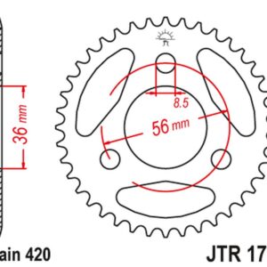 JT ZĘBATKA TYLNA KAWASAKI KDX 50 '03-06', SUZUKI JR 50 '85-06' (ŁAŃC.420)