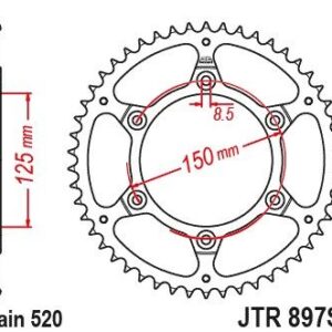 JT ZĘBATKA TYLNA KTM EXC-F (EXCF) 350 / SIX DAYS '24, SMR 450 '23-'24, 690 R ENDURO '19-'24, HUSQVARNA 701 ENDURO '17-'24, FE 350 '24, FS 450 '23-'24, GAS GAS EC 350 F '24, ES 700 '22-'24 (JTR879.47)* (ŁAŃC. 520)