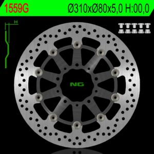 NG TARCZA HAMULCOWA PRZÓD KAWASAKI Z 1000 ABS 15-17, Z 1000 15-17, ZX6R 13-17, Z800 12-18, GTR 1400 07-18, ZZR 1400 06-18 (310X80X5MM) (5X10,5MM) PŁYWAJĄCA (ŚRODEK ALUMINIOWY)