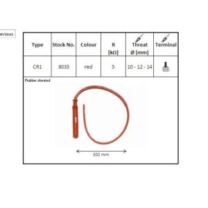 NGK FAJKA NA ŚWIECE GUMOWA PROSTA PRZEWÓD 50 CM KOLOR CZERWONY (NR 8035) WODOODPORNY (GWINT 10,12,14MM) (5K OHM)
