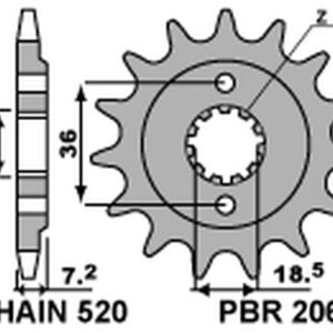 PBR ZĘBATKA PRZEDNIA 2067 14 18NC HONDA CRF 250L '13-'20 (JTF1321.14) (MOŻNA STOSOWAĆ JAKO 2506 14 ORAZ 2261 14) (ŁAŃC. 520) (STD.) (MADE IN ITALY)