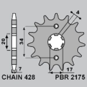PBR PROMOCJA ZĘBATKA PRZEDNIA 217516 (2175 16) SWM 125 ACE OF SPADES '22, VAREZ '17-'21, RS125R '15-'21, SM125R '16-'21 (ŁAŃC: 428) (MADE IN ITALY)