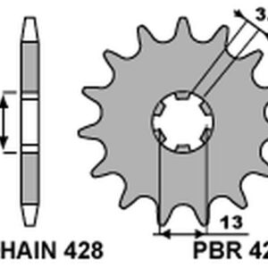 PBR PROMOCJA ZĘBATKA PRZEDNIA 428 12 SUZUKI JR 50 82-04 (ŁAŃC. 428) (MADE IN ITALY)