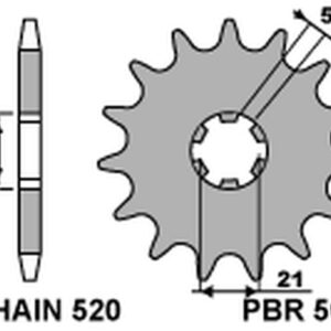PBR ZĘBATKA PRZEDNIA 569 14 KAWASAKI KX 250 '87-'98, YAMAHA YZ 250 '77-'98 (JTF569.14) (ŁAŃC. 520) (56914JT) (MADE IN ITALY)