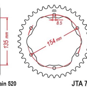 JT ZĘBATKA TYLNA ALUMINIOWA 4574 43 DUCATI 939 SUPER SPORT '17-'20, 950 SUPER SPORT '21-'23, 955 PANIGALE V2 / BAYLISS '20-'24 (POTRZEBNY ADAPTER JTA760B LUB JTA 770B) (457443JT) (ŁAŃC. 520) KOLOR CZARNY