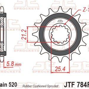 JT ZĘBATKA PRZEDNIA Z GUMĄ CF MOTO NK 650 '16-'24, CL-X 700 '21-'25, BENELLI TRK 702 / X EURO 5 '23-'24, (ŁAŃC. 520)