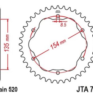 JT ZĘBATKA TYLNA ALUMINIOWA 4574 46 DUCATI 939 SUPER SPORT '17-'20, 950 SUPER SPORT '21-'23, 955 PANIGALE V2 / BAYLISS '20-'24 (POTRZEBNY ADAPTER JTA760B LUB JTA 770B) (457446JT) (ŁAŃC. 520) KOLOR CZARNY