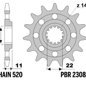 PBR ZĘBATKA PRZEDNIA 2308 15 KOVE 450 RALLY '24-, DUCATI 450 MX '26-, SWM SM 500R, SM 650R (ŁAŃC. 520) (MADE IN ITALY)