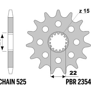 PBR ZĘBATKA PRZEDNIA 2354 16 ROYAL ENFIELD HIMALAYAN 411 '16-'22, SCRAM 411 '22-'23, CINTINENTAL / INTERCEPTOR 650 '19-'22 (JTF1025.16) (ŁAŃC. 525) (MADE IN ITALY)
