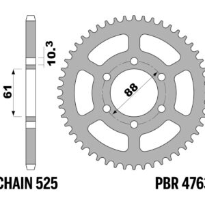 PBR ZĘBATKA TYLNA 4763 38 ROYAL ENFIELD HIMALAYAN 411 '16-'22, SCRAM 411 '22-'23 (JTR2022.38) (ŁAŃC. 525) (MADE IN ITALY)