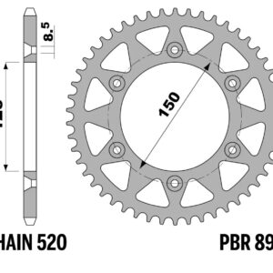 PBR ZĘBATKA TYLNA 899 50 C-LIGHT KTM/HUSQVARNA/HUSABERG (JTA897.50) (ŁAŃC. 520) (MADE IN ITALY)